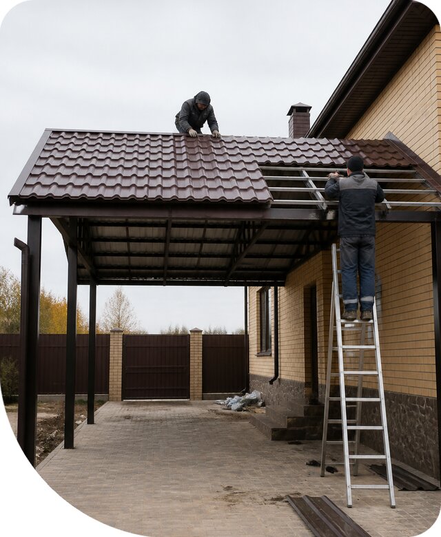 Изготовление навеса из металлочерепицы в Каменске-Шахтинском под ключ